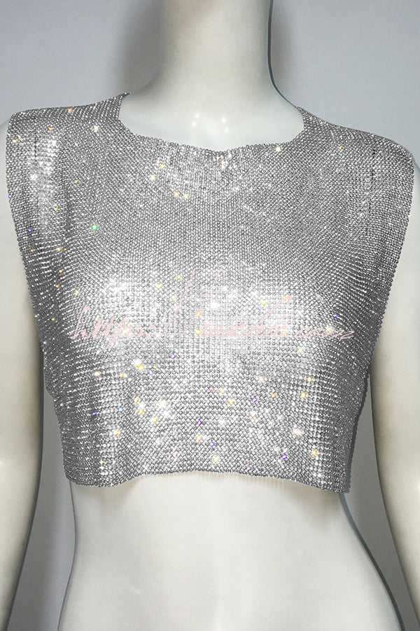 Sexy Metallic Rhinestone Backless Chain Vest