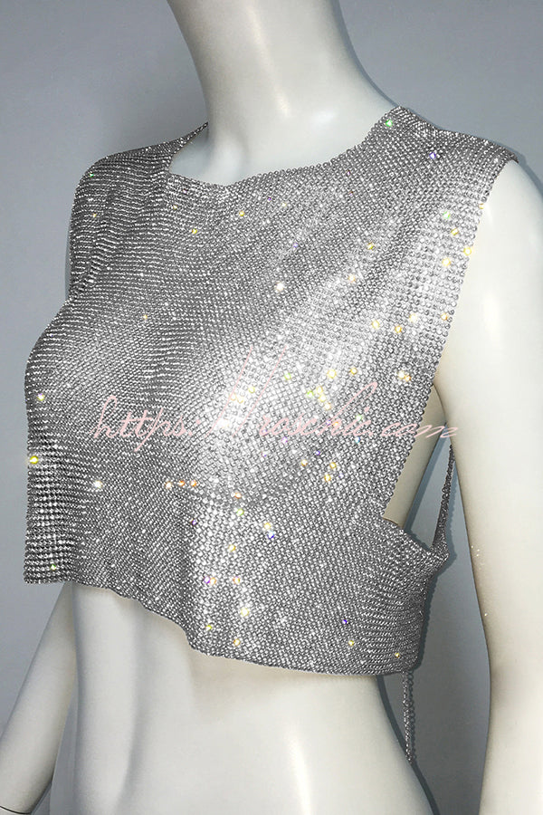 Sexy Metallic Rhinestone Backless Chain Vest