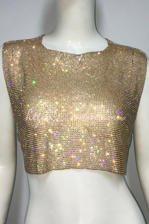 Sexy Metallic Rhinestone Backless Chain Vest